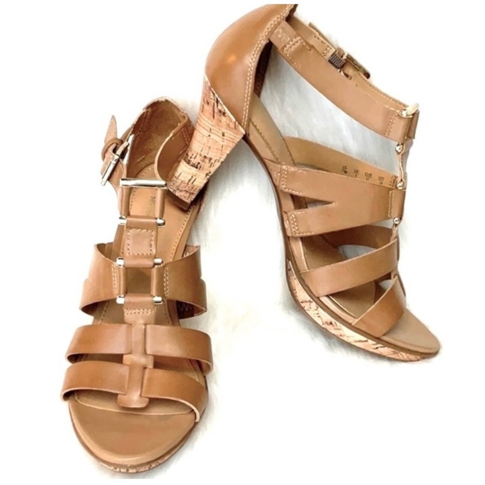 Naturalizer Dafny Tan Sandals Gladiator Strappy Cork Heel Tan Size 9.5